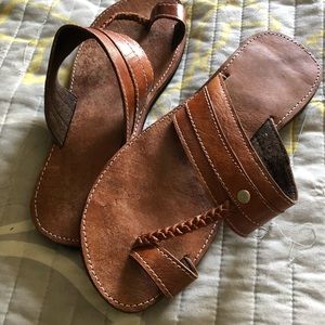 Brown leather thong sandals